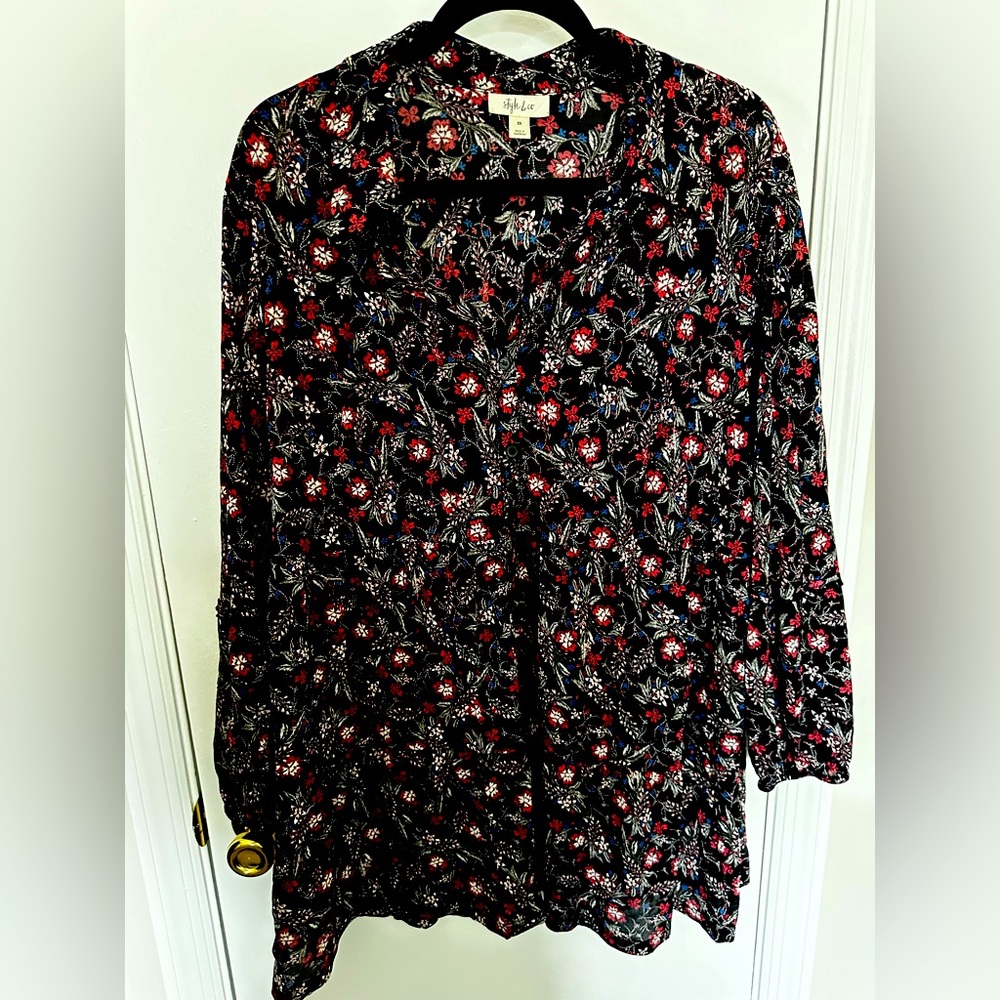 Women's Plus Size Style and Co. sheer floral black long sleeve blouse size 2X